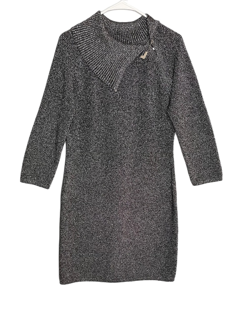 Calvin Klein Cowl Neck Sweater Dress Metallic Knit Pin Accent Size Large